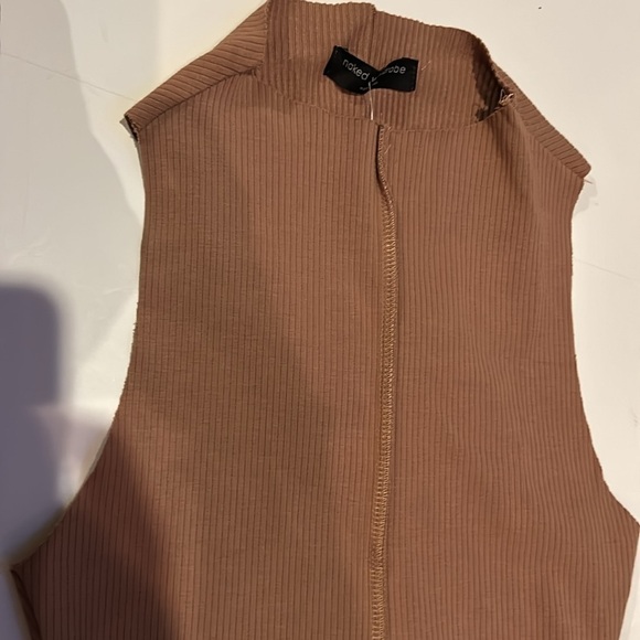 Naked Wardrobe Get Snatched Bodysuit Coco Tan Ribbed Exposed Seam NWT - Picture 5 of 8